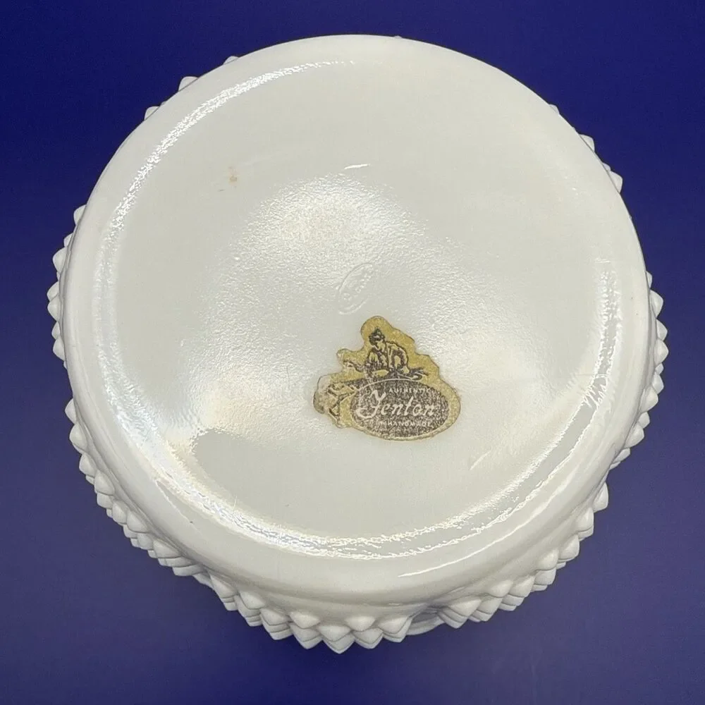 Vintage Fenton White Hobnail Milk Glass Candy Dish w/ Handle and Lid Grandma